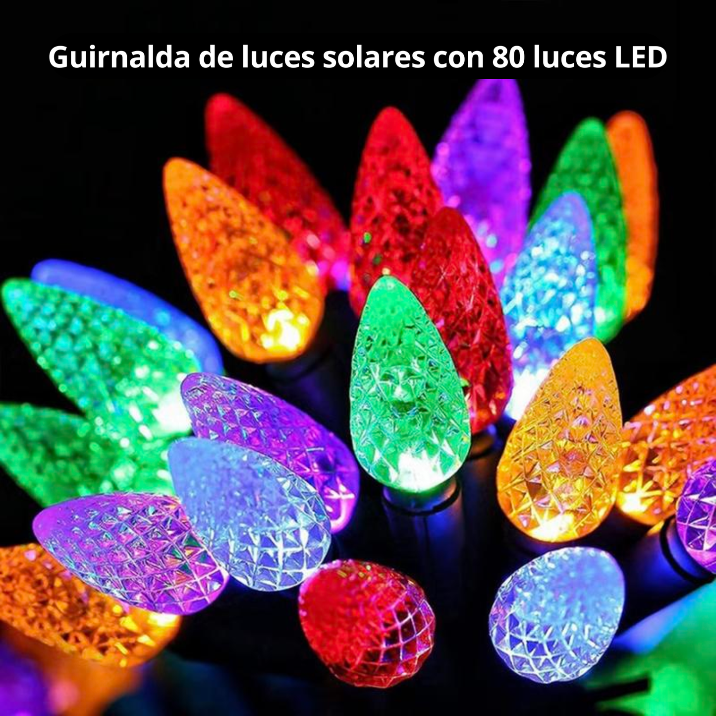 Leds para decoración Navideña o Fiestas 80 bobillas y una placa solar automática