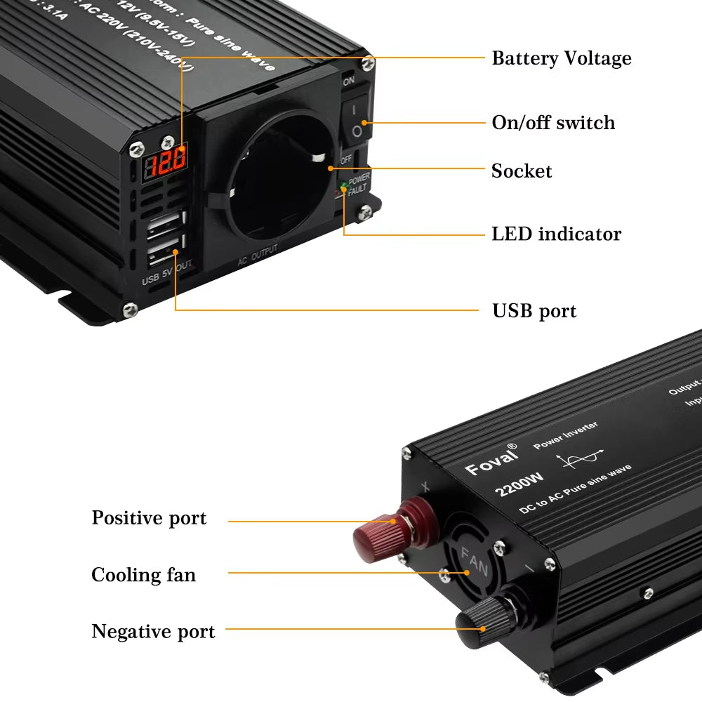 Inversor de onda sinusoidal pura de 12 V CC a 220 V CA, 230 V